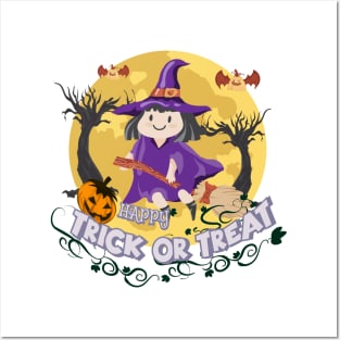 Cute cartoon Happy Halloween.Trick or Treat. Posters and Art